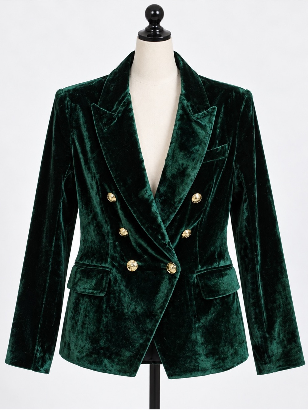 Rachel Zoe Emerald Green Velvet Double-Breasted Blazer with Gold Buttons
